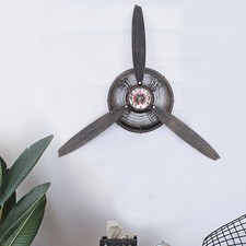 Propeller Aeroplane Metal Wall Clock Industrial Retro Air Aviation Home Decor UK