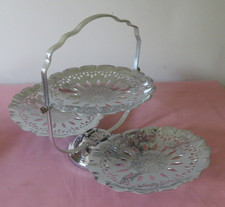 CHROME PLATED THREE TIER FILIGREE DESIGN CAKE, FOLDING STAND - BOXED STEELWORTH