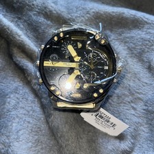 NEW GENUINE DIESEL MR DADDY 2.0 DZ7333 XL 57MM YELLOW GOLD BLACK DIAL MENS WATCH