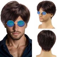 Men's Short Brown Layered Hair Wig -  Natural Synthetic Cosplay  (TSHAOUN)