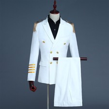 Men Peak Lapel Airline Pilot Captain Suit Aviator Garment Uniform Jacket Outfit