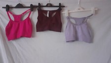 3 X Ladies Racerback Pull-On Sports Bras. Pink/Plum/Lilac. Size S. Mamia/Primark
