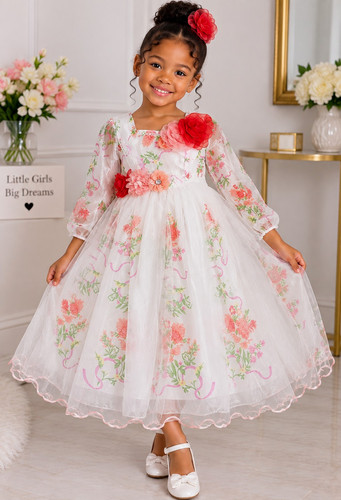 Girls white floral tulle - white,