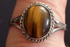 Oval Tigers Eye Silver Metal Ring