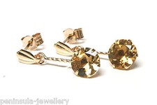 9ct Gold Citrine Drop earrings 6mm Round Gift Boxed Made in UK