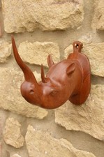 Vintage Wooden Handcarved Rhino / Wall Mount