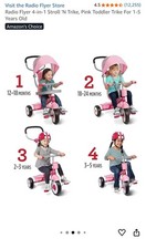 4 In 1 Radio Flyer Children’s Trike In Red. Great Condition Foot Rest & Canopy