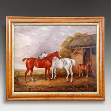 Grey and Chestnut Horses with Foal- Oil painting Dated 1834  R.W.FOLKARD 105cm W