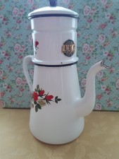 Cafetiere Enamel Floral Traditional French Coffee Pot LUC Complete 1950's VGC