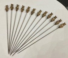 Antique Cool Set Of 12 Vintage Double Sided Egyptian Cat Long Hatpins Hat Pins