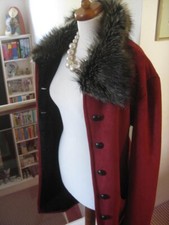 FAUX SHEEPSKIN COAT 12 14 MED fur collar military studs CENTIGRADE suede teddy