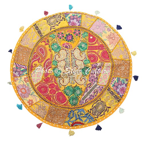 Round ottoman yellow - 32, in