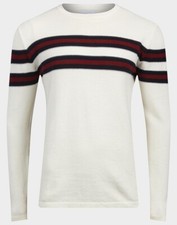 Next Mens Knit Jumper Cream Navy Blue Red Stripe Textured Knitwear Various Sizes