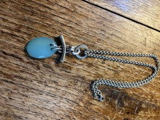 Heavy Sterling Green Chalcedon (?) Pendant Chain (42 Cm)