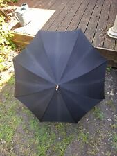 Vintage  T. Fox & Co. Ltd Black Umbrella Curved Hooped Pattern Wooden Handle *