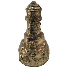 Lighthouse Brass Bell Paperweight Ornate Office Desktop Accent 2.5”