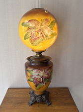 Vintage Antique SATIN Glass Hurricane Parlor Table Lamp HAND PAINTED Victorian