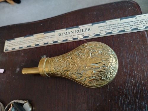 Antique brass powder flask - flask, –