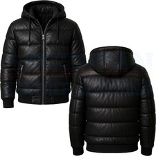 Handmade Black Leather Puffer