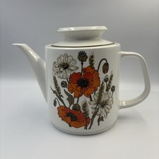 J & G Meakin "Poppy" Pattern Studio Range Tea Pot & Lid Ironstone 1970s Vintage
