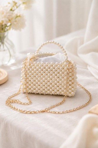 Pearl beaded mini clutch - pearl,