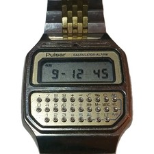 Rare Vtg PULSAR Calculator Watch Y739-5019A Alarm Calendar Two-Tone Japan WORKS