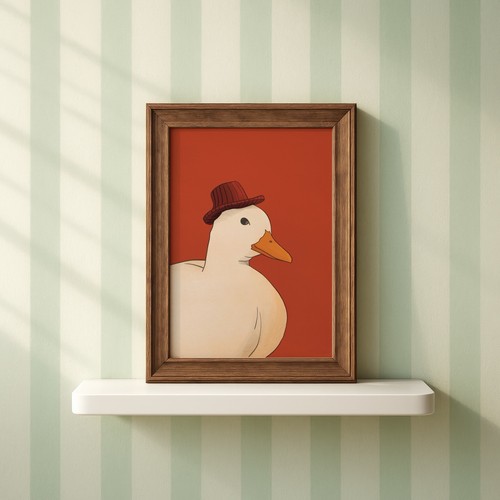 Duck with red hat giclee - duck,