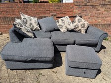 L-Shaped 4-Seater Sofa, 2-Seater Double Sofa Bed & Ottoman Set – Grey