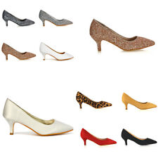 Womens Slip On Low Heel Bridal Pumps Shoes Ladies Pointed Toe Party Courts 3-8