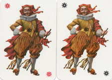 Pair of WIDE RARE VINTAGE "Joker Red/Orange/Brown Costume" JOKER Play Cards #38