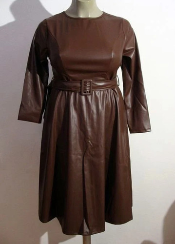 Faux leather dress brown - dress, swing