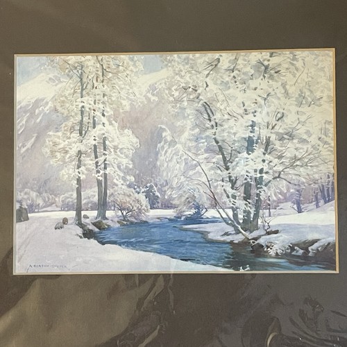 Vtg watercolour print snowy - print,