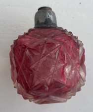 Antique Pink Glass Perfume Bottle w/ Silver Floral Overlay