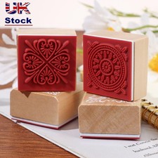 Sewing Vintage DIY Craft Wooden Rubber Square Floral Stamps Scrapbooking