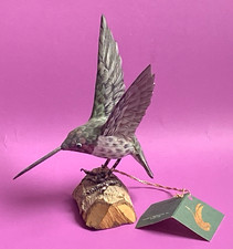 Vintage John J Madison "Wildlife Wood Carvings" Handmade Hummingbird Figure