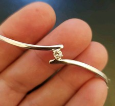 9ct White Solid Gold Natural Diamond Bangle 5.9g 