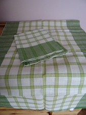 Pair Vtg  Green Check Irish    Linen  Mix  tea towels