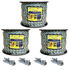 3 x 400m Green / White Electric Fencing Rope with 4 Connectors