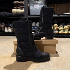 Christian Louboutin Pavleta Flat Combat Neoprene Leather Trim Boots Black EU 37