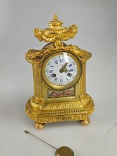 ANTIQUE FRENCH BRONZE ORMOLU PORCELAIN MANTEL CLOCK
