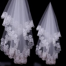 Bridal Romantic White One Layer Lace Women Wedding Bridal Veil Tulle Edge Veil