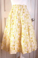Cath Kidston Yellow White Button Up Midi Skirt Flared Swing Full 50s Pockets 10