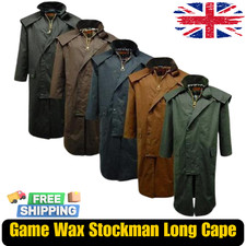Mens Game Stockman Long Cape Jacket Horse Riding Hooded Country Walks Wax Coat