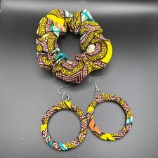 HANDMADE AFRICAN COLOURFUL PRINT HOOP EARRINGS AND SCRUNCHIES 07