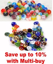 50 x Glass Millefiori Beads - Rounds or Hearts - Choose size  -  UK Seller
