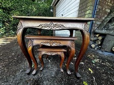 Mahogany Antique Style Louis XV Nest of Three Tables Hand Carved