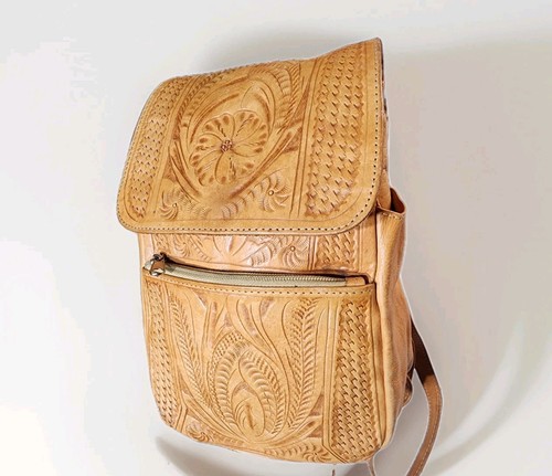 Hand tooled leather backpack - leather,