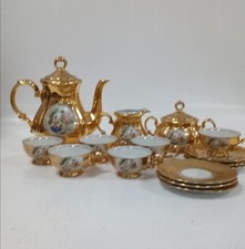 Vintage Gold Gilded Porcelain Tea Set with Classical Scene Design