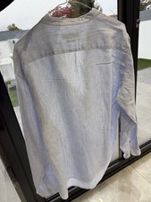 Elegant and casual blue & white striped shirt with mandarin collar