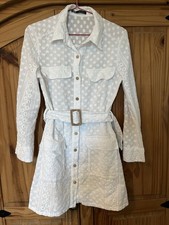 Zara Women’s Short White Cotton Shirt Dress Very Pretty Design With Belt Size S